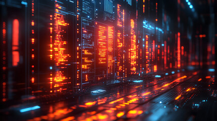 Fototapeta premium Business losses, holographic price fall, futuristic economic downturn, digital neon design