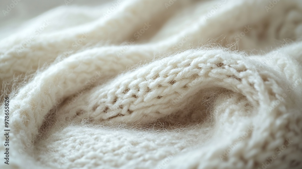 Poster white woolen fabric closeup texture : generative ai