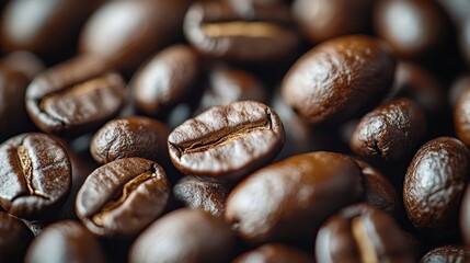 Close Up of Roasted Coffee Beans. Stack of Roasted Coffee Beans. Generate Ai Image