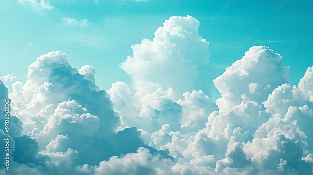 Poster blue summer sky with clouds : generative ai