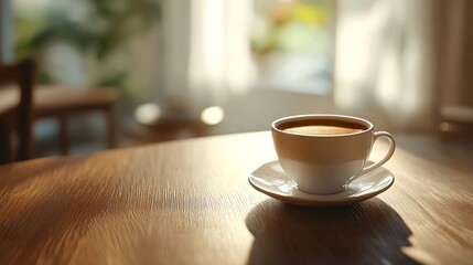 Hot Cup of Coffee on a Wooden Table : Generative AI