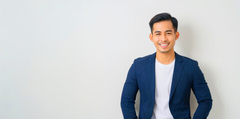 A portrait of a smiling Asian male businessman.