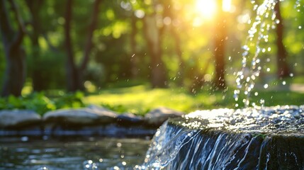 Water fountain in the park at sunset. Selective focus. nature.