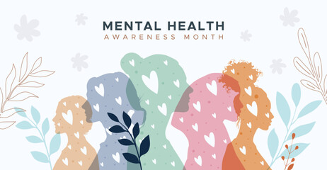 Mental Health Awareness Month. in May. Take care of your body, take care of your health and mind. Increase awareness of mental health. Control and protection. Prevention campaign