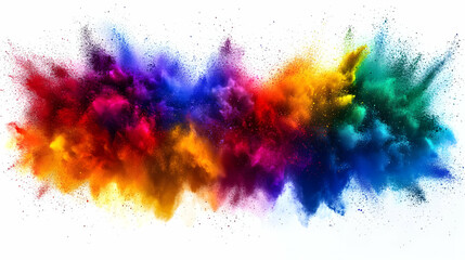 Fototapeta premium A Vivid Display of Color Exploding in a Burst of Powder, Creating a Rainbow Effect Against a Clean White Background