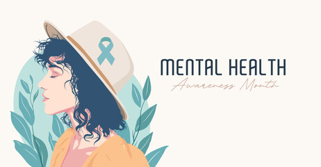 Mental Health Awareness Month. in May. Take care of your body, take care of your health and mind. Increase awareness of mental health. Control and protection. Prevention campaign