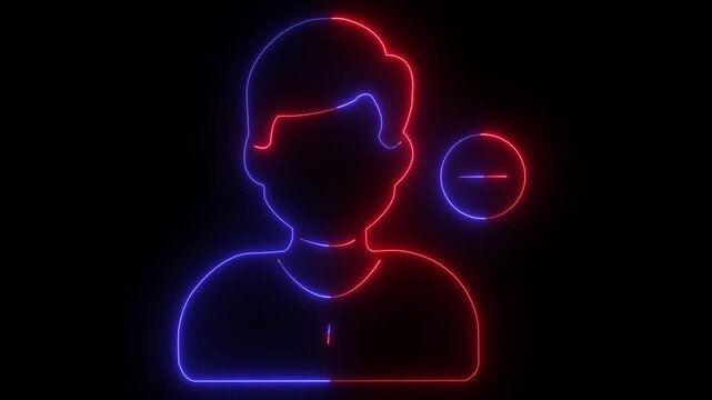 neon line glowing red blue color delete friend icon animation. over black background.