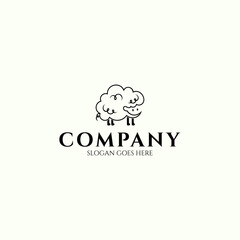 Cute sheep character minimalist line art logo