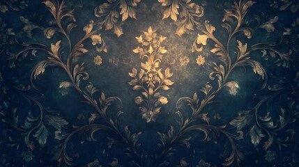 Vintage Victorian wallpaper-inspired 2D background with intricate floral scrolls, hyper-real, high quality, sharp images