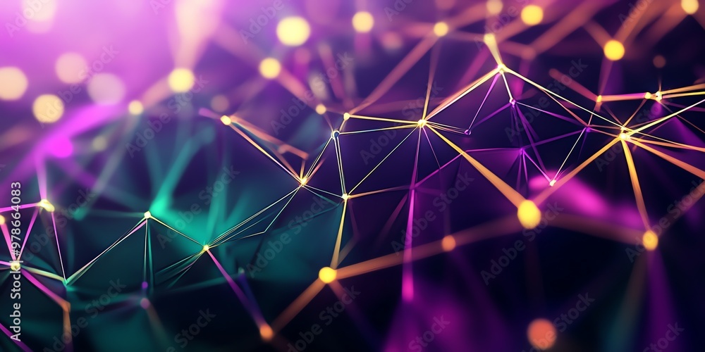 Poster abstract background with glowing lines and bokeh lights.