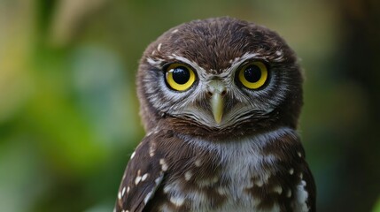Fototapeta premium A close-up of a collared owlet face, highlighting its unique collar pattern and expressive eyes.