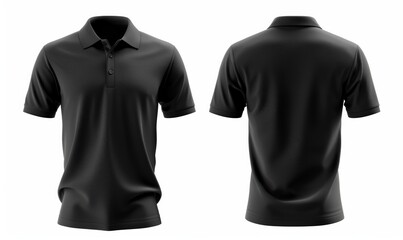 Blank black male polo t-shirt, template for your design mockup. Front and back view.
