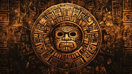 Naklejka premium A 2D background illustration of an ancient Mayan glyphs pattern, hyper-real, high quality, sharp images