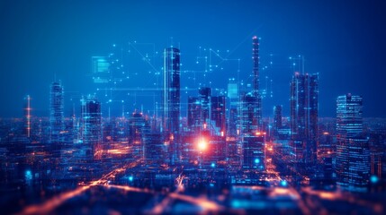 Digital world smart city, engineer working with digital technology security control power energy and sustainable resource environment technology 