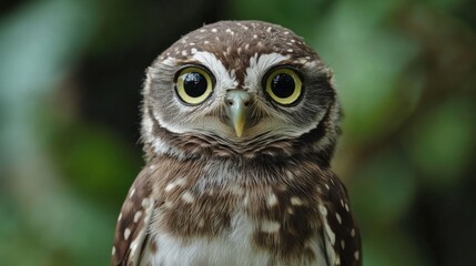 A collared owlet looking directly at the camera with its collar clearly visible against the background.