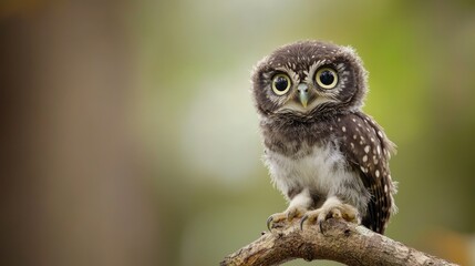 Fototapeta premium A collared owlet perched on a branch, with its distinctive collar and large, curious eyes.