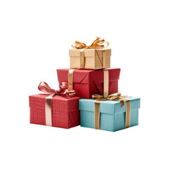 Obraz premium There is a stack of colorful gift boxes adorned with ribbons. The gifts are stacked on top of each other and come in various colors and sizes. Generative AI