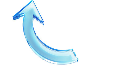 Blue curved arrow pointing isolated on transparent background