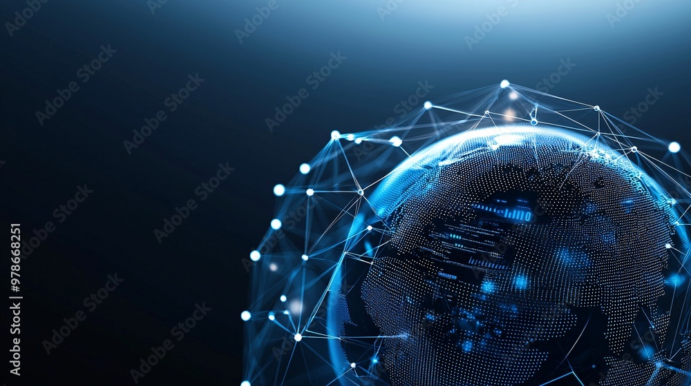 Poster a 3d search engine globe with interconnected data points, each point highlighting a search query, sy