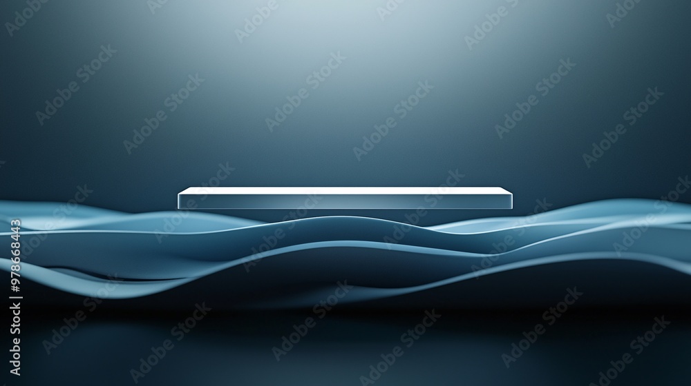 Poster a 3d search bar floating above a digital landscape, casting a light that reveals hidden paths, symbo