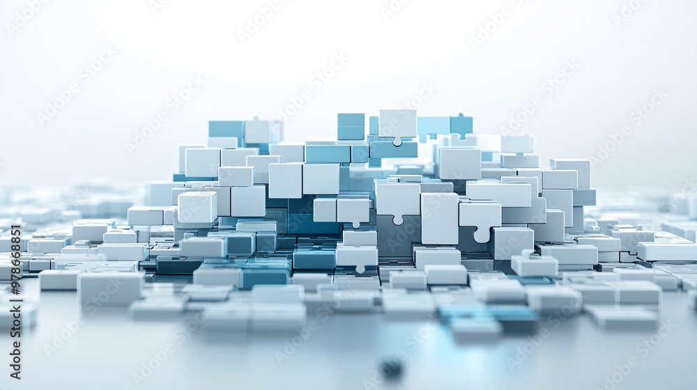 Poster a 3d puzzle with each piece representing a different search query, symbolizing the complexity of sea