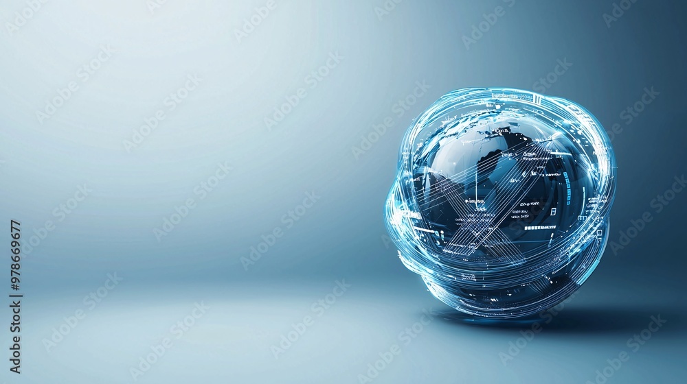 Poster a 3d search engine globe with swirling search queries around it, representing the dynamic nature of 