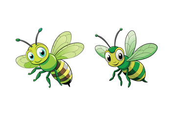 Cartoon illustration of a yellow and black bee with wings