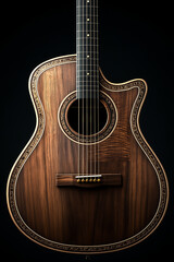 Fototapeta premium Beautiful wooden texture on acoustic guitar on black background