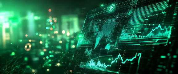 Futuristic green data visualization. Abstract technology background for finance and cybersecurity concepts