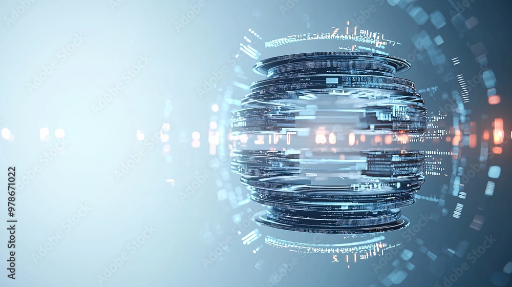 Poster a 3d search engine interface with dynamic, rotating search results, symbolizing real-time data proce