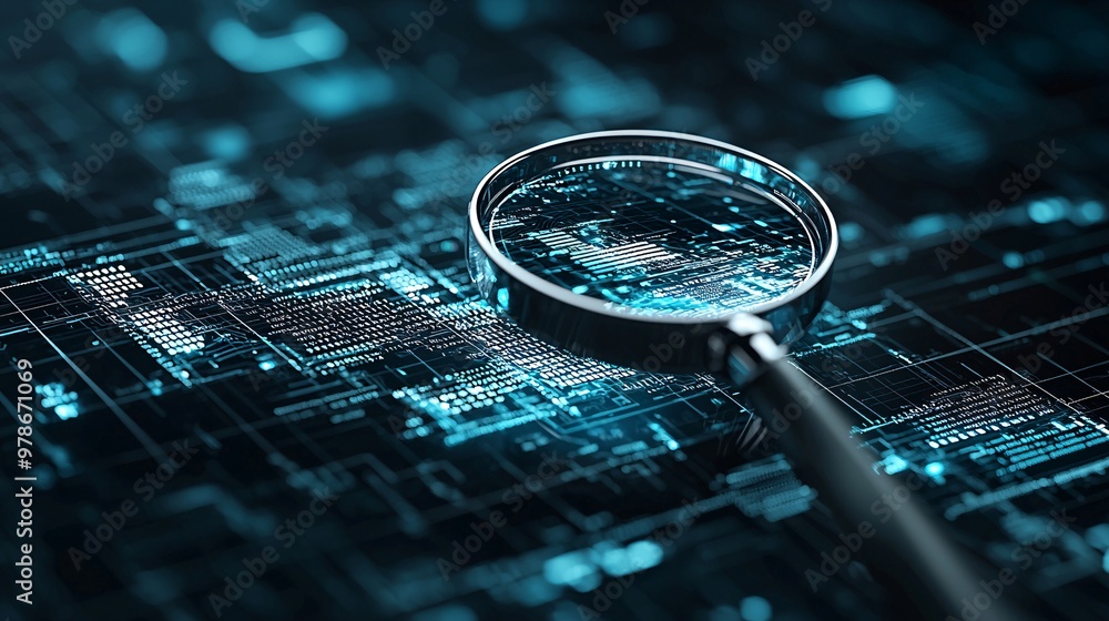 Poster a 3d search engine interface with dynamic, rotating search results, symbolizing real-time data proce