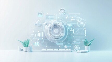 Obraz premium A 3D search engine interface with interactive, rotating search filters, symbolizing advanced search customization