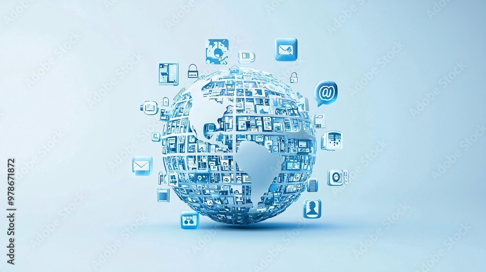 Aufkleber a 3d globe with search engine icons orbiting around it, symbolizing global internet connectivity