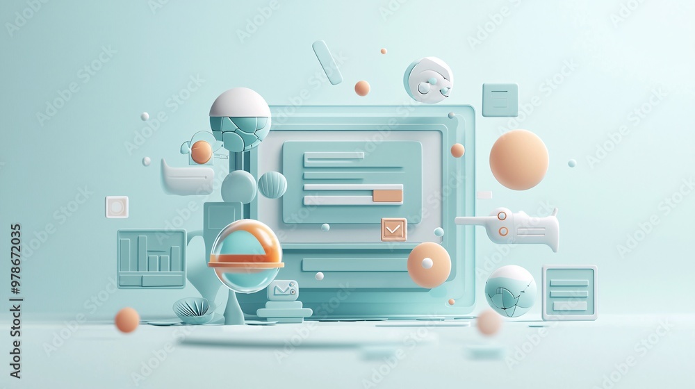 Poster a 3d browser window with search results floating in space, symbolizing infinite possibilities of a s