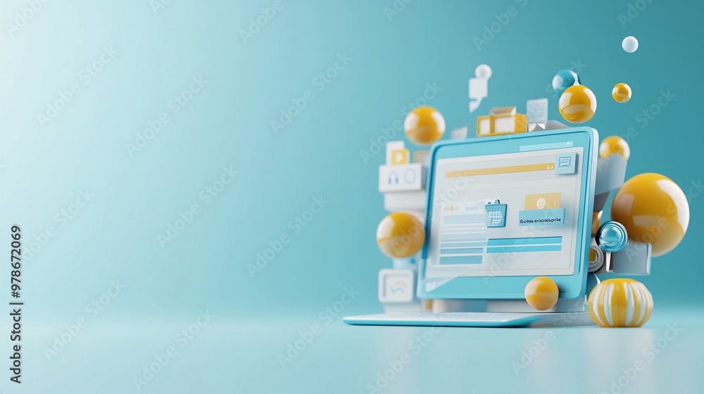 Poster a 3d browser window with search results floating in space, symbolizing infinite possibilities of a s