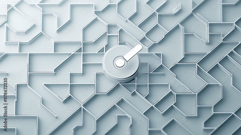 Poster a 3d maze with a search bar hovering above, guiding users to the right path, symbolizing navigation 