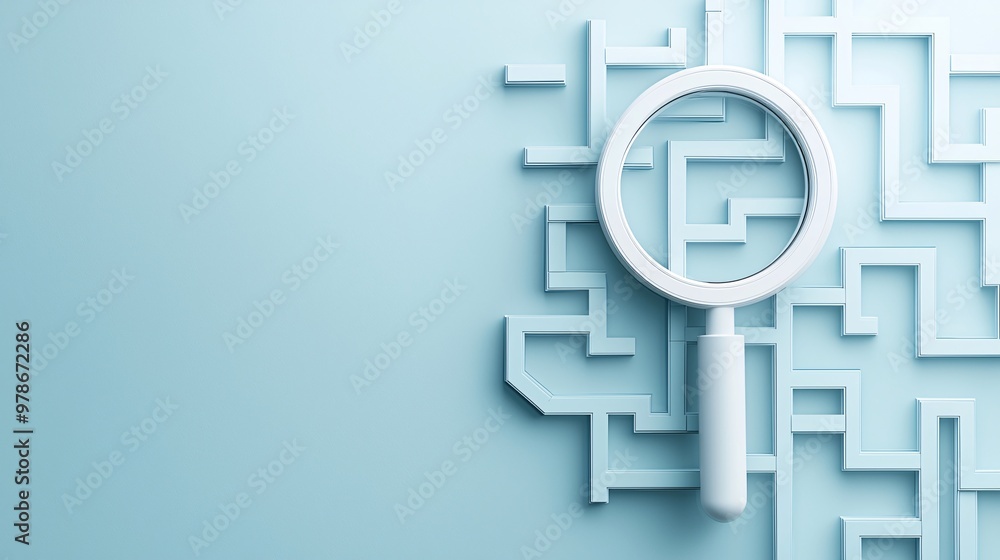 Poster a 3d maze with a search bar hovering above, guiding users to the right path, symbolizing navigation 