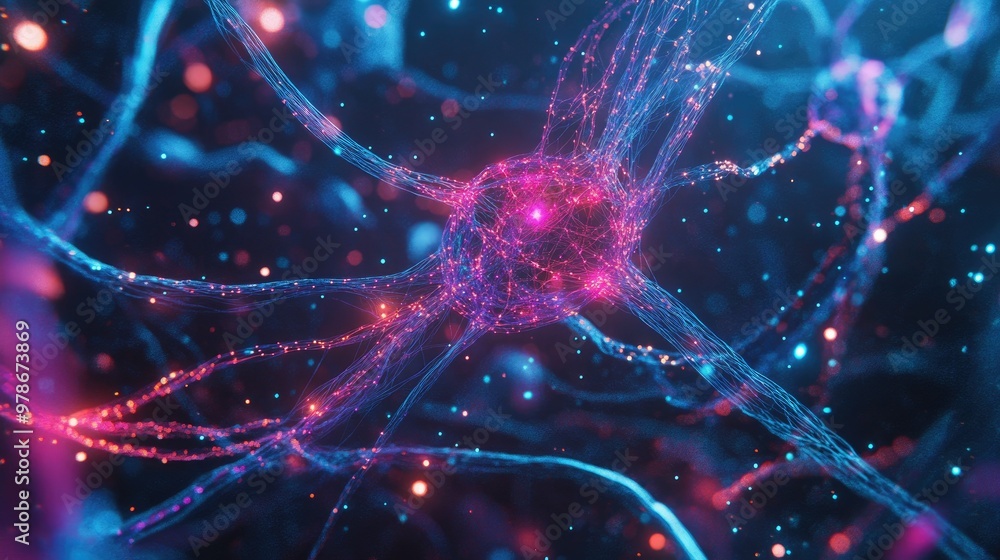 Poster a futuristic depiction of ai neural connections, with vibrant lines forming pathways in a dark space