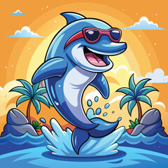 Dolphin mascot character sticker vector design