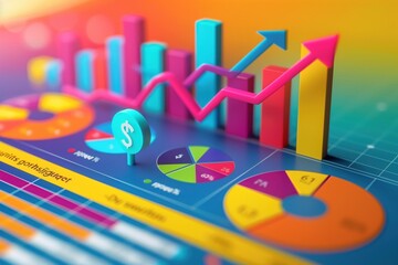 Colorful graph and chart with an arrow pointing up