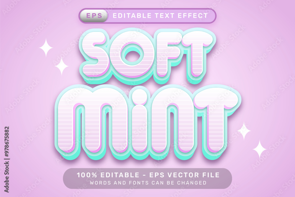 Poster soft mint pink 3d text effect and editable text effect