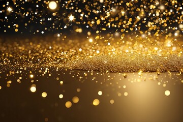 Obraz premium An explosion of liquid gold glitter. A great background for New Year's holidays, Merry Christmas and New Year greetings.