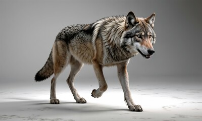 Fototapeta premium A majestic wolf is walking across an expansive, white surface, elegantly,
