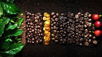 A series of photos depicting the journey of coffee from bean to cup, arranged in a storytelling format