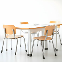 Minimalistic classroom setup with table and chairs, education and learning environment concept