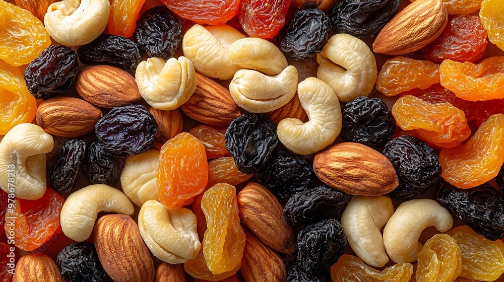 Poster dried fruits and nuts background : generative ai