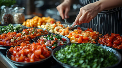 Obraz premium Delicious Salad with Chopped Tomatoes, Onions, and Parsley - Realistic Photo