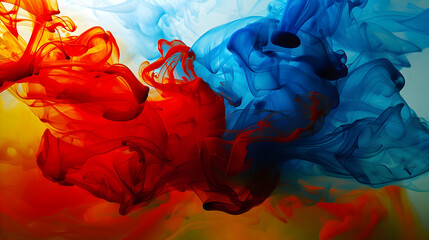 Abstract Swirling Red and Blue Ink in Water, Creating a Dynamic and Artistic Composition