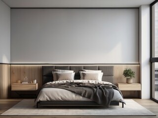 Modern Minimalist Bedroom with King-Sized Bed and Large Window
