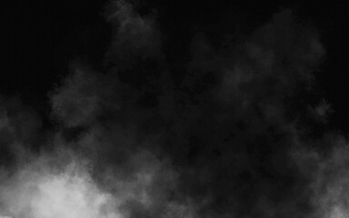 Abstract black and white realistic smoke clouds with shadow overlay effect background. Mystery dark background with spooky white light and fog. Vector illustration of smoky mist toxic vapor on floor.